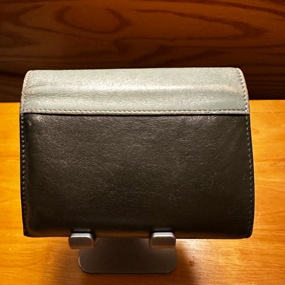 Celine Green & Gray Leather Colorblock Envelope Style Compact Wallet with Box - Picture 3 of 8